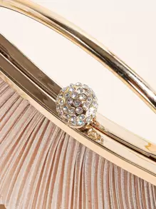 1 件女士褶皱晚宴包，优雅褶皱吻锁扣晚宴包，闪亮金属支架斜挎包，吻锁晚宴包，派对、婚礼和宴会的完美手拿包，精致漆皮方形晚宴包，适合派对晚宴 - 香檳色 - 查看 8