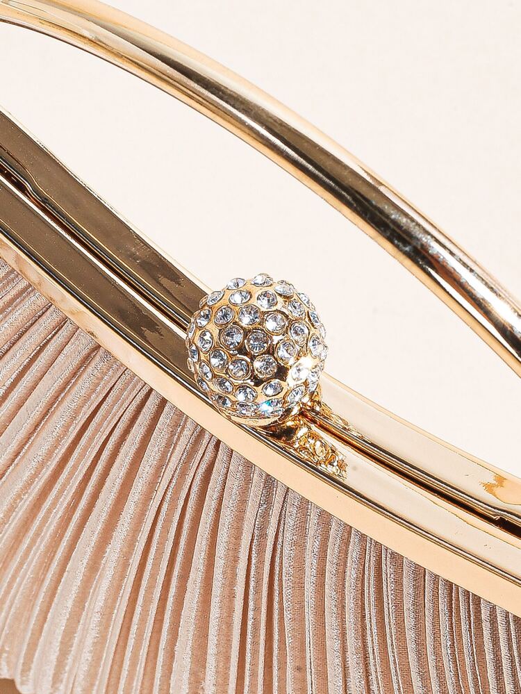 1 PC Ruched Evening Bag For Women, Elegant Pleated Kiss-Lock Closure Evening Bag,Shinny Metal Holder Frame Cross Body Clutch Bag,Kiss Lock Dinner Bag,Perfect Clutch For Party,Wedding And Banquet,Exquisite Patent Square Evening Bag For Party Dinner, Clutch Bag For Wedding