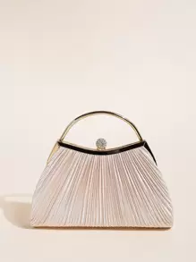 1 件女士褶皱晚宴包，优雅褶皱吻锁扣晚宴包，闪亮金属支架斜挎包，吻锁晚宴包，派对、婚礼和宴会的完美手拿包，精致漆皮方形晚宴包，适合派对晚宴 - 香檳色 - 查看 6