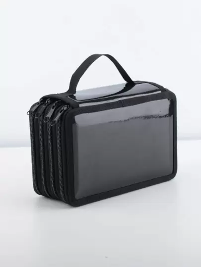 1 pieza Estuche de lápices de gran capacidad con colores brillantes, portátil y cuadrado con cuatro capas y unicolor, bonita papelería, accesorios de oficina escolar, organizador de pinceles de arte