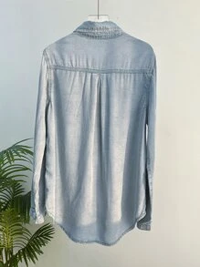 DAZY Y2K风格贴袋纽扣前襟牛仔上衣，牛仔外套，秋季女装长袖女装