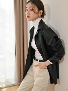 DAZY Button Front PU Leather Coat - Black - View 4