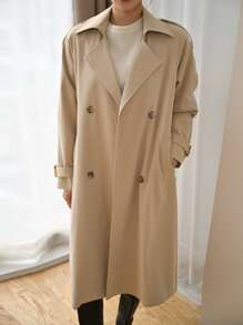 DAZY 双排扣插肩袖肩章设计系带风衣冬季 - 卡其色 - 查看 3