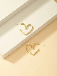 Pendientes de aro abierto con diseño de corazón - Amarillo Oro - Ver 4