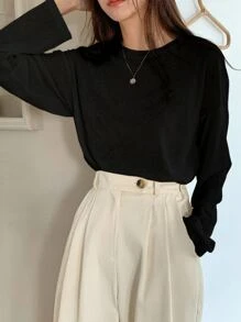 DAZY Solid Drop Shoulder Tee - Black - View 1