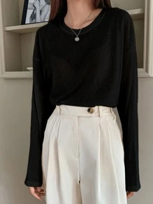 DAZY Solid Drop Shoulder Tee - Black - View 4