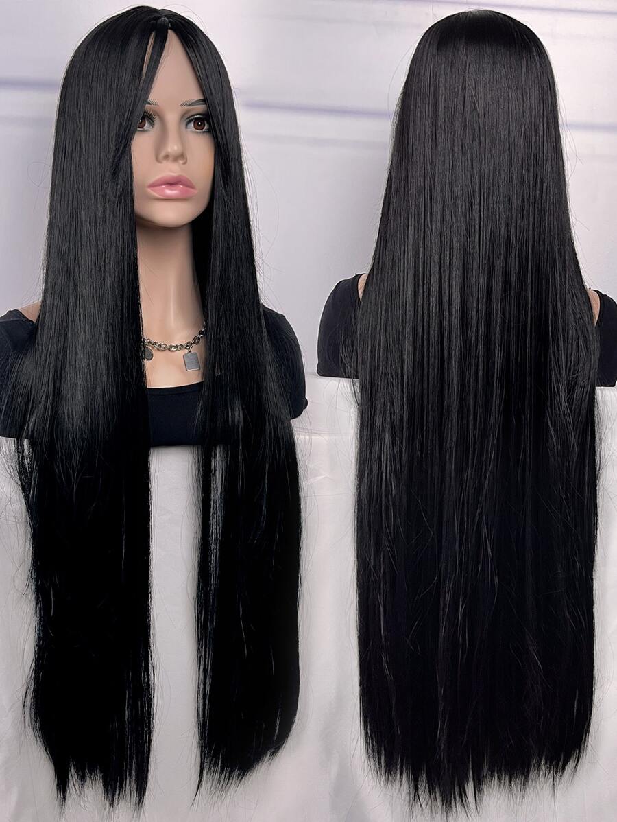 自然超長直筒人造假髮帶劉海 - 黑色 - 查看 1