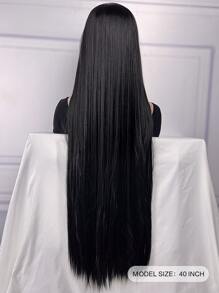 自然超長直筒人造假髮帶劉海 - 黑色 - 查看 2