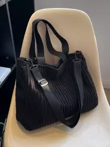 Fuzzy, Soft, Plush Fluffy Shoulder Tote Bag For Girls, Women, College Students, Rookies & White-Collar Workers For Work, Office, Commute, For Autumn & Winter, Warm Winter, Outdoors Fall Clothes For Women - Black - View 2