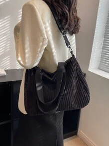 Fuzzy, Soft, Plush Fluffy Shoulder Tote Bag For Girls, Women, College Students, Rookies & White-Collar Workers For Work, Office, Commute, For Autumn & Winter, Warm Winter, Outdoors Fall Clothes For Women - Black - View 3