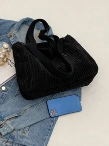 Fuzzy, Soft, Plush Fluffy Shoulder Tote Bag For Girls, Women, College Students, Rookies & White-Collar Workers For Work, Office, Commute, For Autumn & Winter, Warm Winter, Outdoors Fall Clothes For Women - Black - View 7