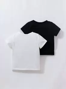 SHEIN Playful Pals Baby Boy 2pcs Patched Detail Tee - Black and White - View 2