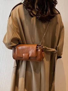Chain Flap Square Bag - Brown - View 5