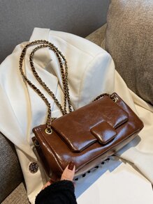 Chain Flap Square Bag - Brown - View 7