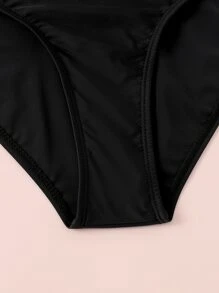 Teen Girls 3packs Color Block Contrast Binding Bikini Set Summer Beach - Black - View 4