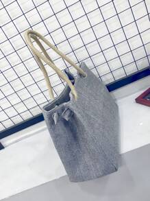 Minimalist Linen Shopper Bag - Grey - View 3