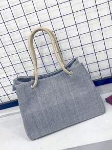 Minimalist Linen Shopper Bag - Grey - View 4