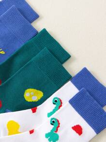 3 Pairs Of Dinosaur Letter Printed Mid-Calf Socks - Multicolor - View 3