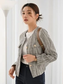 DAZY Space Dye Flap Pocket Single Breasted Jacket Winter - Mocha Brown - View 6