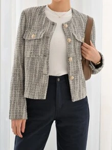 DAZY Space Dye Flap Pocket Single Breasted Jacket Winter - Mocha Brown - View 5