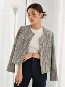 DAZY Space Dye Flap Pocket Single Breasted Jacket Winter - Mocha Brown - View 1