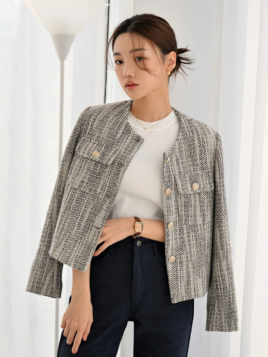 DAZY Space Dye Flap Pocket Single Breasted Jacket Winter - Mocha Brown - View 1