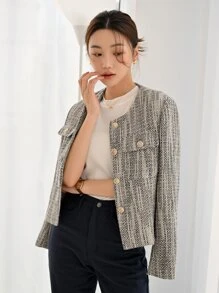 DAZY Space Dye Flap Pocket Single Breasted Jacket Winter - Mocha Brown - View 4