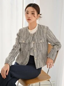 DAZY Space Dye Flap Pocket Single Breasted Jacket Winter - Mocha Brown - View 7