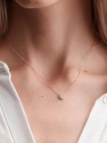 Cubic Zirconia Round Decor Necklace - Rose Gold - View 1