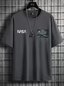 Manfinity Homme Men Letter & Picture Print Tee - Dark Grey - View 1