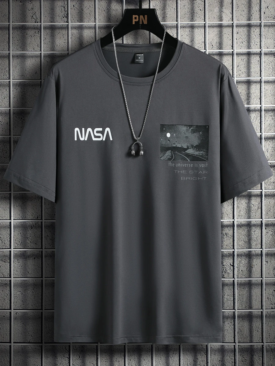 Manfinity Homme Men Letter & Picture Print Tee - Dark Grey - View 1