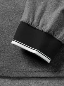 Manfinity Homme Men Letter Graphic Contrast Trim Tee Without Necklace, Fall, Long Sleeve Top - Grey - View 4