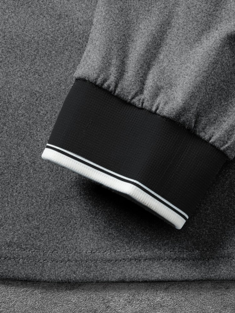 Manfinity Homme Áo thun nam họa tiết chữ tương phản không có vòng cổ, mùa thu, tay dài - Xám - Xem 4
