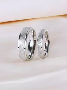 2 piezas Anillo pareja con textura - Plateado - Ver 1