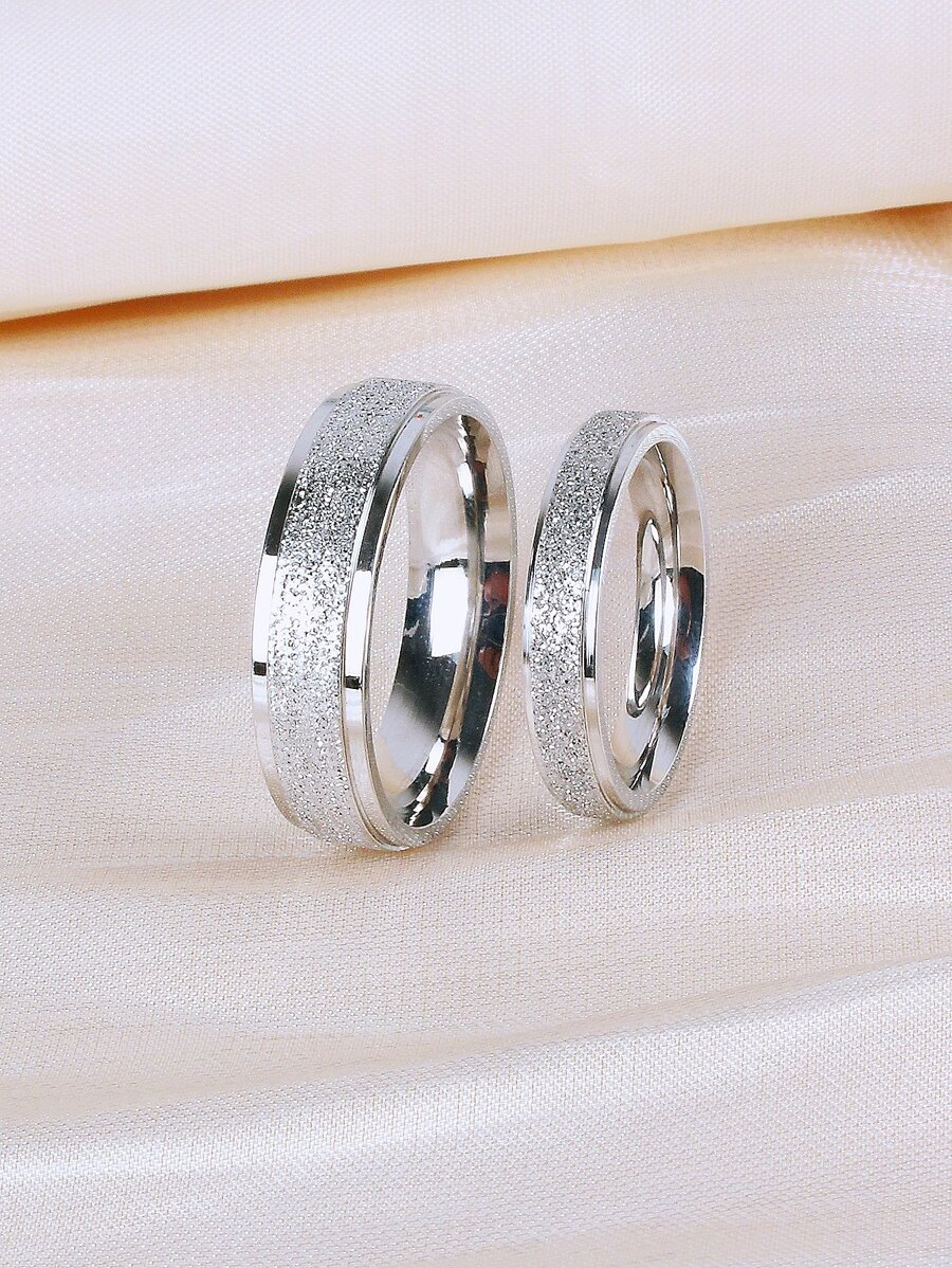2 piezas Anillo pareja con textura - Plateado - Ver 1