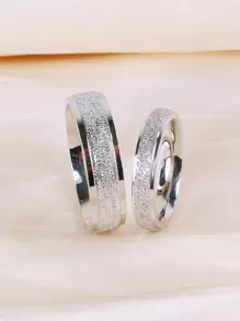 2 piezas Anillo pareja con textura - Plateado - Ver 6