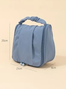 1 pieza Bolso de maquillaje unicolor cremallera - Celeste - Ver 3