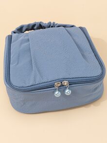 1 pieza Bolso de maquillaje unicolor cremallera - Celeste - Ver 5