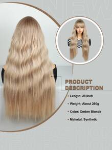 nimoki Long Body Wave Synthetic Wig With Bangs - Gold - View 3
