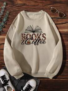 SHEIN LUNE Plus Letter Graphic Thermal Lined Sweatshirt - Apricot - View 1