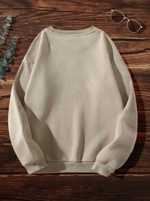 SHEIN LUNE Plus Letter Graphic Thermal Lined Sweatshirt - Apricot - View 2