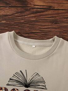 SHEIN LUNE Plus Letter Graphic Thermal Lined Sweatshirt - Apricot - View 5