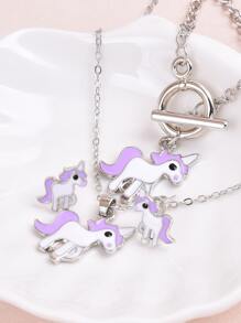 1pc Kids Unicorn Print Quartz Watch & 4pcs Jewelry Set - White - View 3