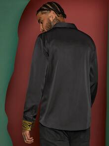 Manfinity Men Solid Button Front Shirt - Black - View 2