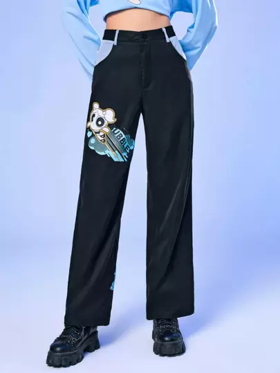 The Powerpuff Girls | ROMWE Cartoon Graphic Straight Leg Pants
