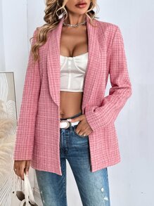 Plaid Print Shawl Collar Belted Overcoat - Pink - View 4