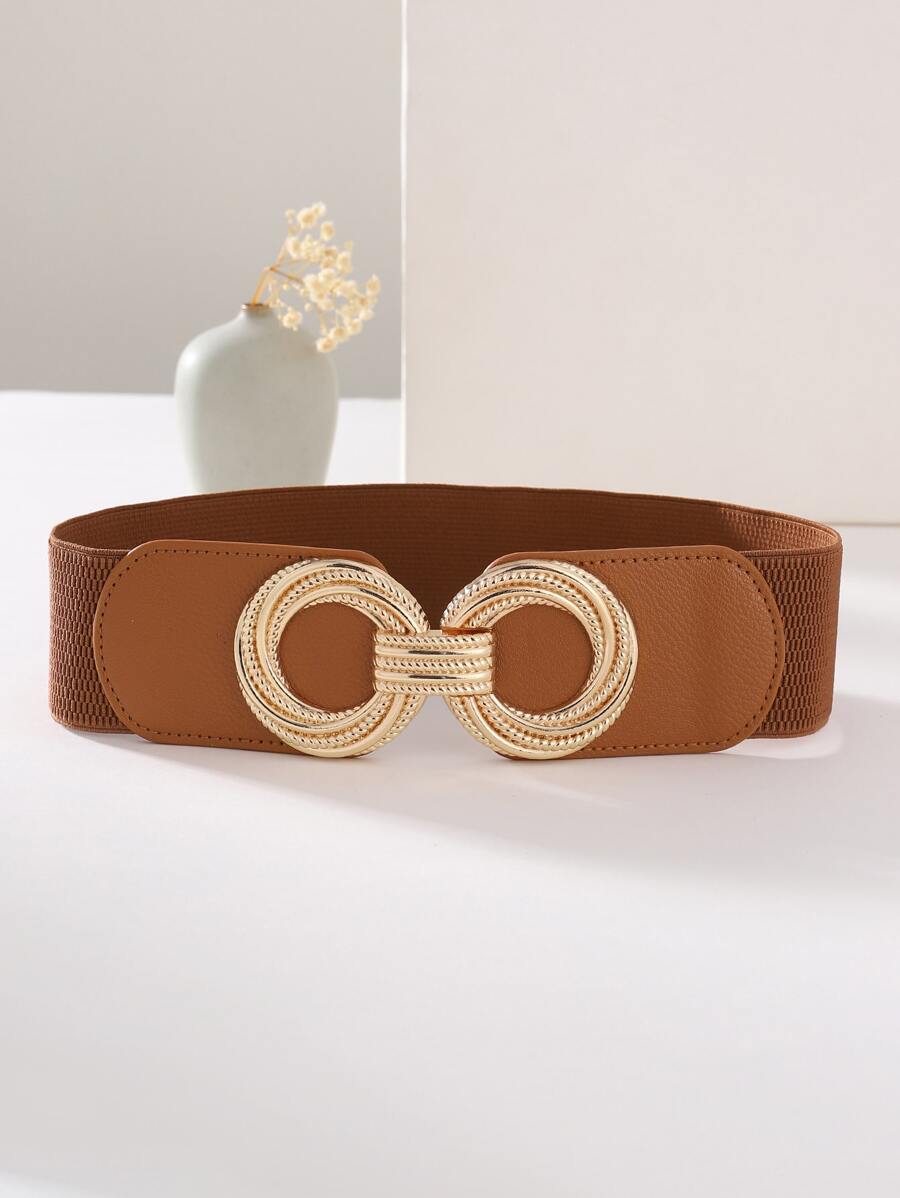 Party 1pc Women Symmetrical Buckle Belt Fashionable Elastic Belt For Dress Decoration Halloween Summer, School Fall, Autumn, Halloween - Camel - View 1