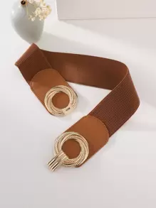 Party 1pc Women Symmetrical Buckle Belt Fashionable Elastic Belt For Dress Decoration Halloween Summer, School Fall, Autumn, Halloween - Camel - View 2