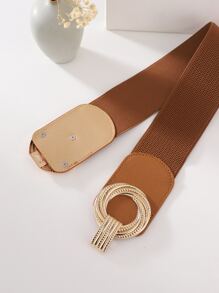 Party 1pc Women Symmetrical Buckle Belt Fashionable Elastic Belt For Dress Decoration Halloween Summer, School Fall, Autumn, Halloween - Camel - View 3