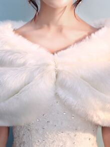 Trang trí ngọc trai giả, khăn choàng cưới mềm mại, quần áo mùa thu cho phụ nữ - trắng - Xem 3